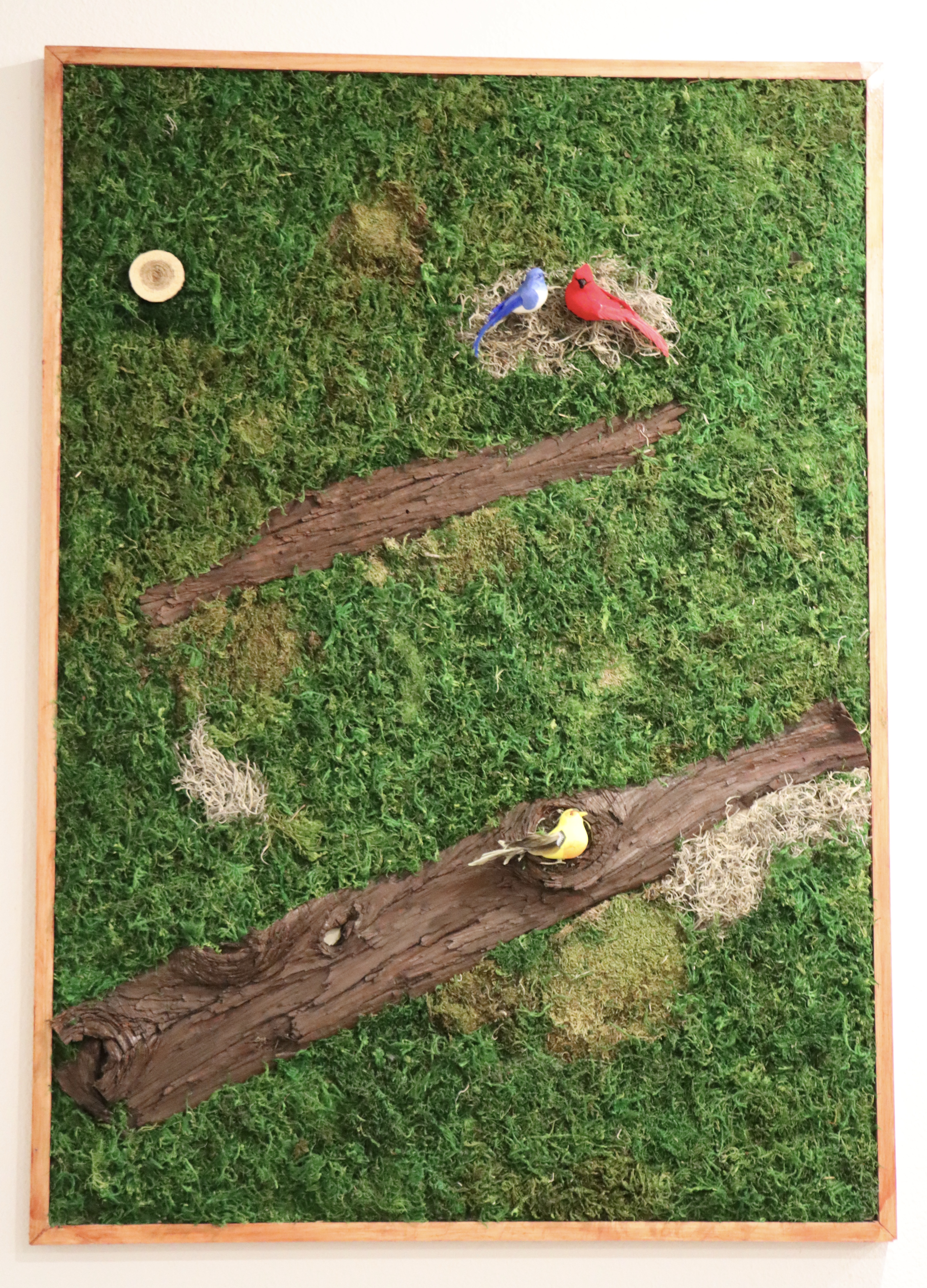 Natural Tree Moss Art With Birds And Wood